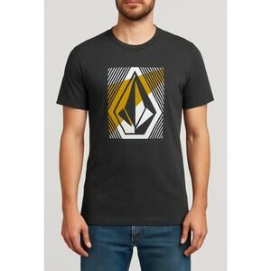 Volcom Graphic T-Shirt Mens Small Black Yellow Modern Fit Logo Tee 50/50 Soft